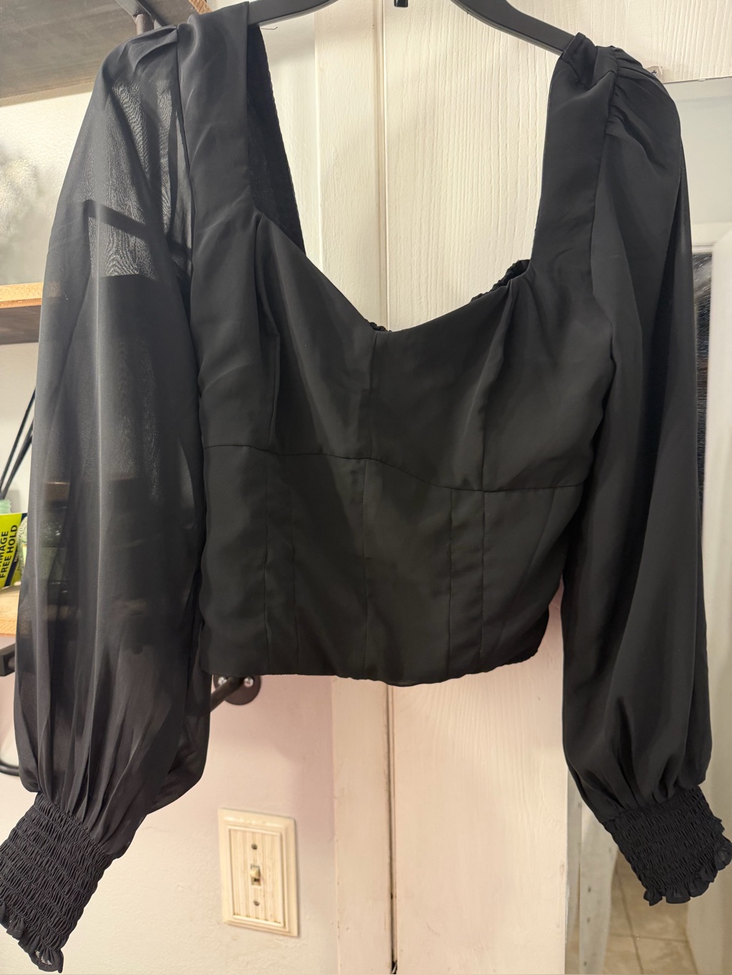 Abercrombie & Fitch Sheer Puff Sleeve Black Crop Top